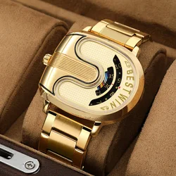 Luxury Gold Men Watches Sports Unique Design Quartz Gold Men's Wrist Watches Steel Waterproof Watches for Mens Relogio Masculino