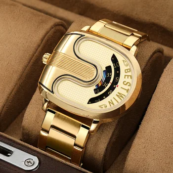 Luxury gold men watches sports unique design quartz gold mens wrist watches steel waterproof watches for mens Relogio Masculino