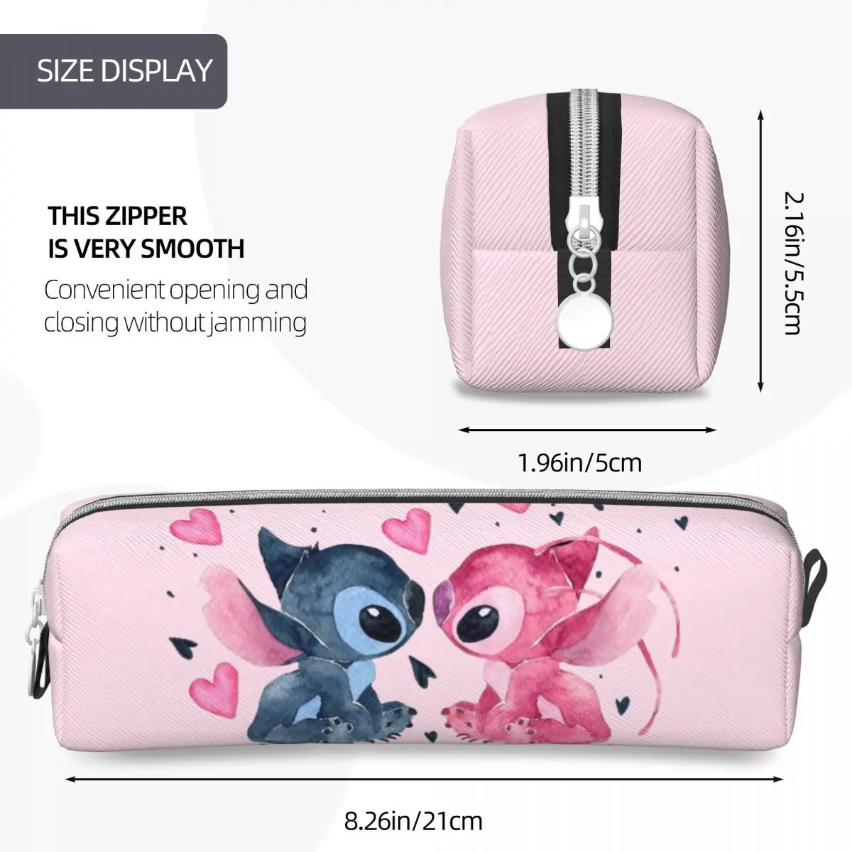 Imagem -04 - Stitch Pencil Case com Corações para Meninos e Meninas Bolsa de Caneta de Grande Capacidade Papelaria para Escritório Amor Novo