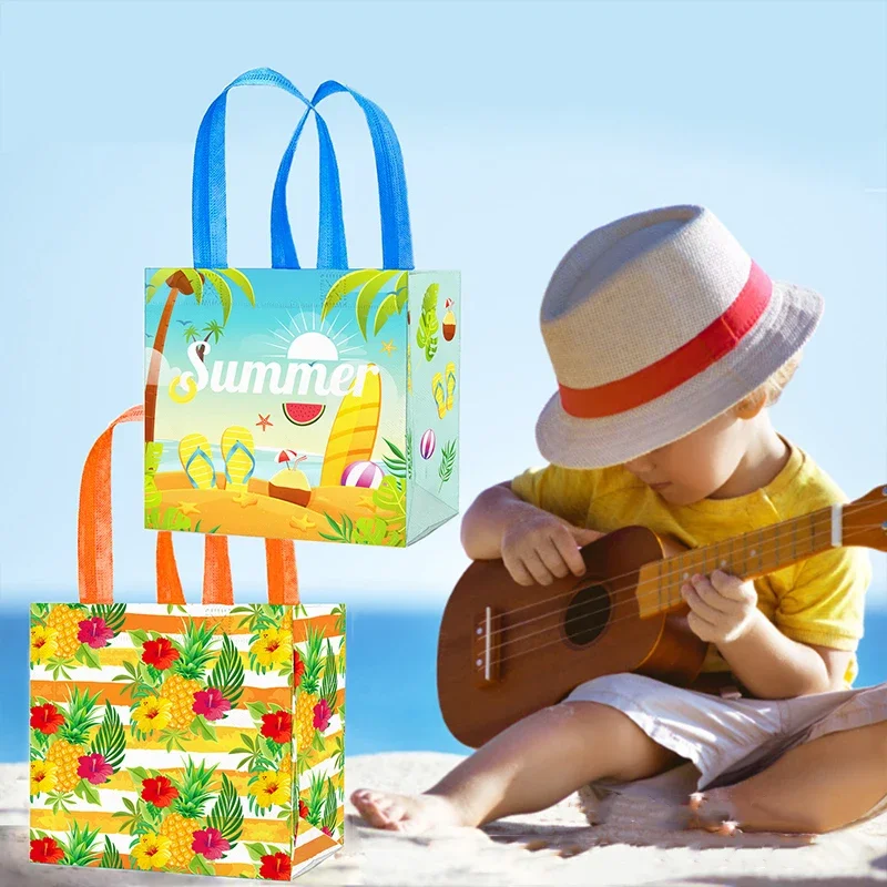 6pcs Tropical Hawaii Party Gift Bags Beach Pineapple Non-woven Candy Bags HELLO SUMMER Happy Aloha Luau Birthday Party Decors