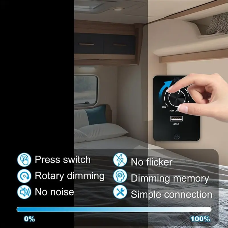 New DC 12-24 V LED Dimmer PWM Dimmer Switch, 5 A 3 Wire Dimmer For LED Bulbs With USB Fast Charging QC 3.0 For RV,Boat,Truck