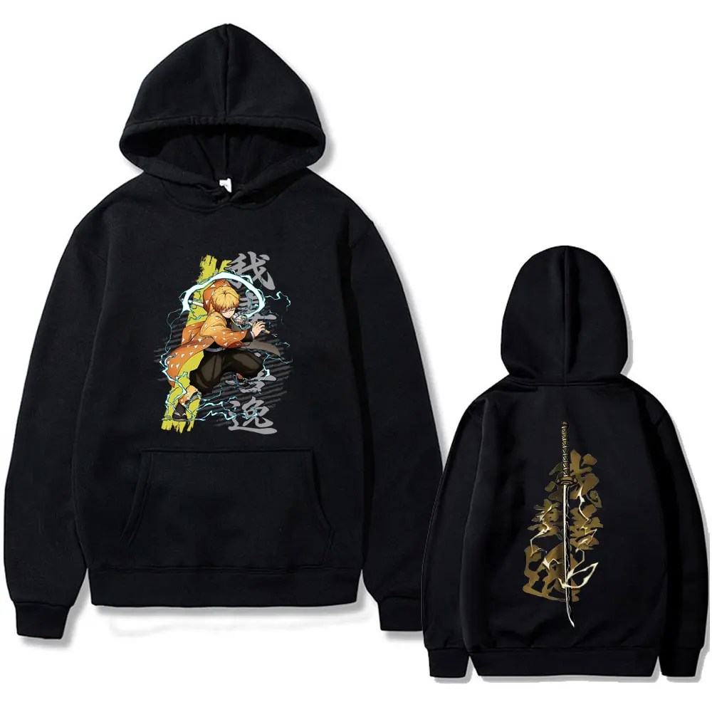 

Anime Demon Slayer Agatsuma Zenitsu Double Sided Print Hoodie Men Women Cartoon Fashion Oversized Hoodies Male Vintage Pullover