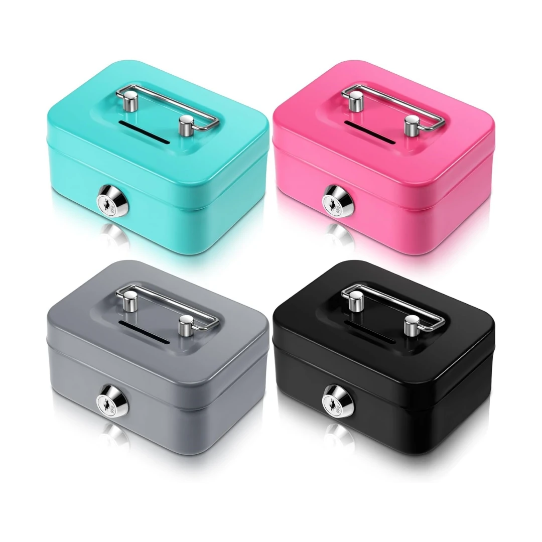 Mini Money Safe Box Key Money Holder Metal Storage Case Small Security Lock Box with Key Kids Portable Lockable Coin Boxes