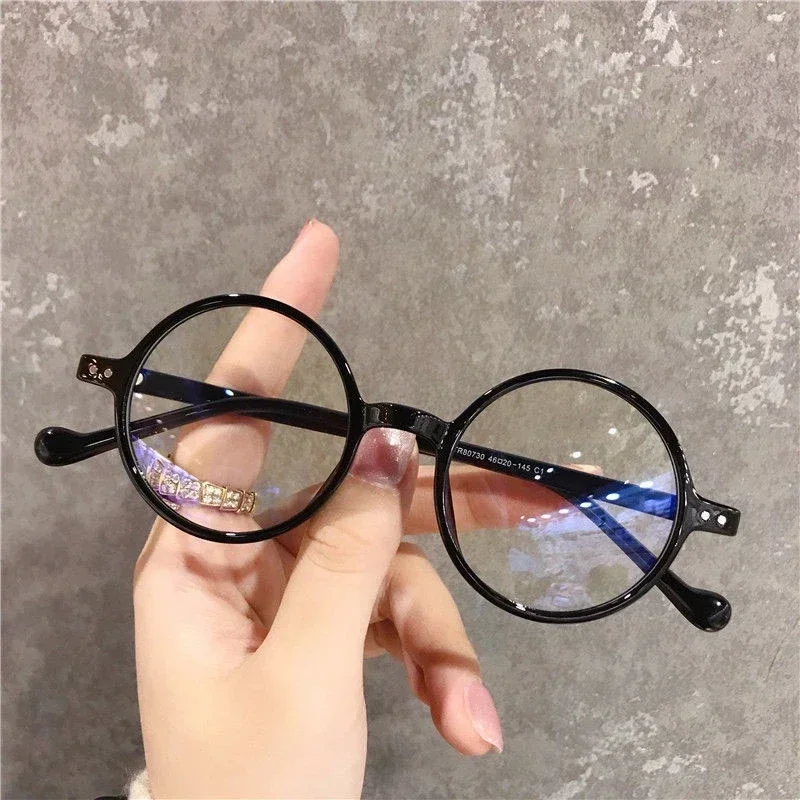 Kacamata baca bulat Pria Wanita, sangat ringan biru memblokir cahaya Presbyopia perempuan Vintage bingkai kecil klasik kacamata 0 hingga + 4.0