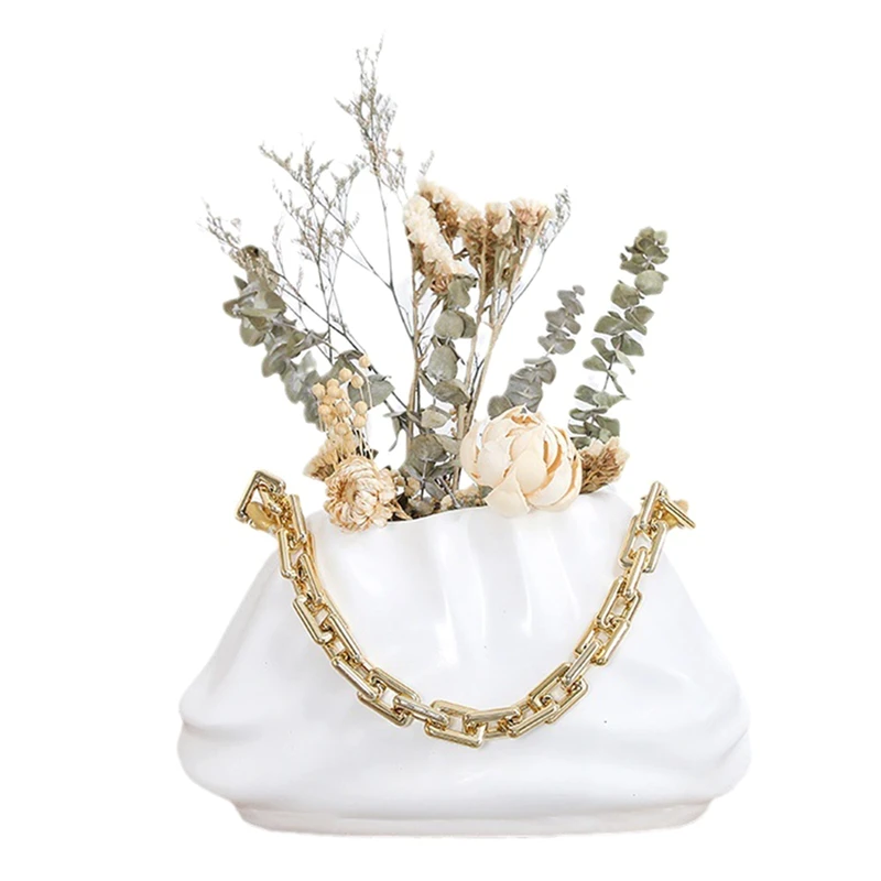 Nordic Cloud Flower Vase Resin Handbag Design Vase Flower Wedding Desk Ornament Home Decor Plant Pot Interior Accessory-AT35