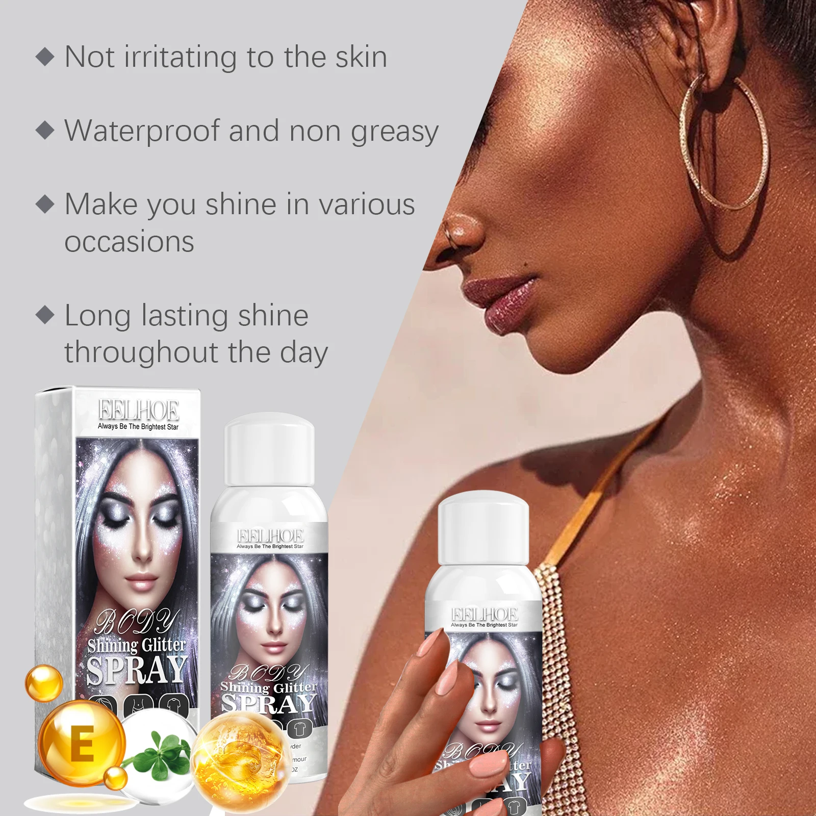 100 ml/fles Body Flash Markeerstift Spray Natuurlijke Stereoscopische Langdurige Verhelderende Glitter Glitter Spray Langdurige Glanzend