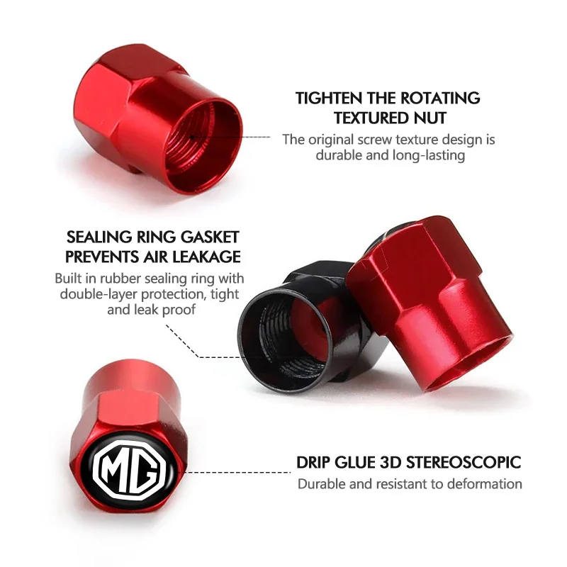 4Pcs MG Logo Tire Valve Stem Caps For MG4 MG ZS MG HS MG5 MG7 Aluminum Alloy Wheel Air Valve Cover Accessories
