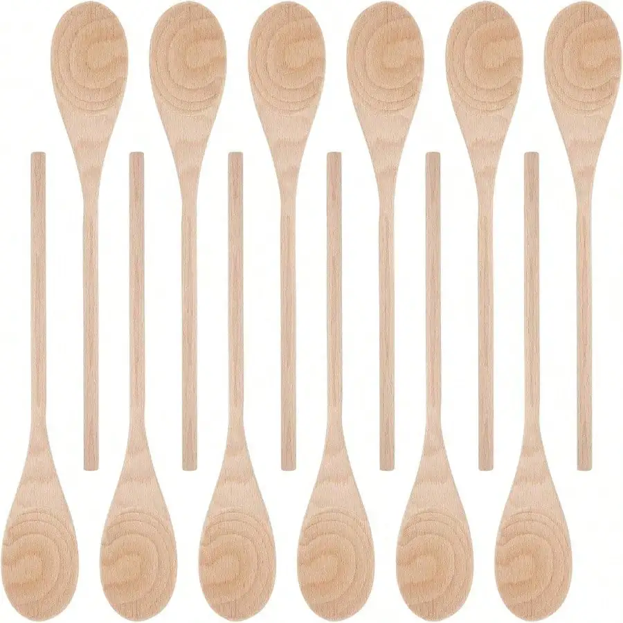 12PCS 12 Inch Wooden Spoons Cooking, Long Handle Wooden Mixing Spoon, Wooden Kitchen Utensil Cooking, Kitchen Stirring And Crafting