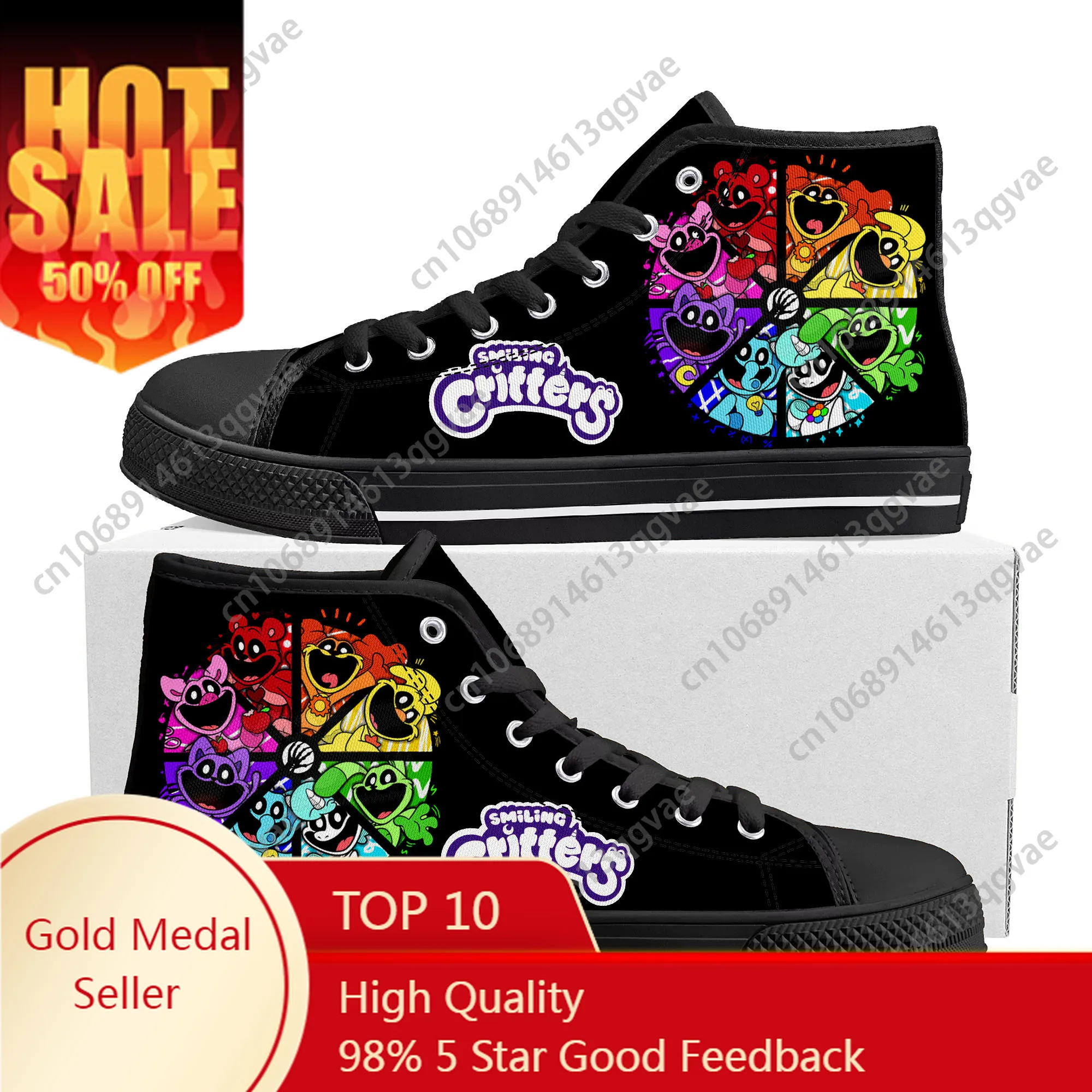 

Smilings Critters Game Cartoon Guest High Top High Quality Sneakers Mens Womens Teenager Canvas Sneaker Custom Made Couple Shoes