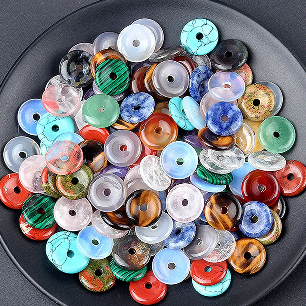 12-16mm Peace Buckle Natural Stone Crystal Agate Donut Pendant Large Hole Loop Beads for Jewelry Making DIY Necklace Accessories