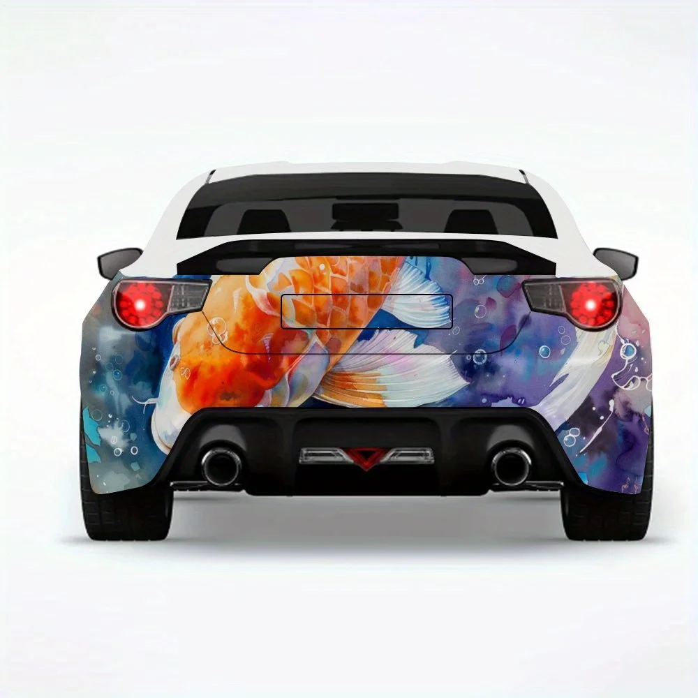 

Красочные рисунки рыбы кои, виниловая наклейка на заднюю часть автомобиля, водонепроницаемые самоклеящиеся виниловые наклейки для хвоста и бампера автомобиля, украшение