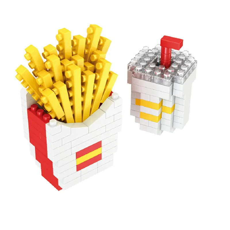 Mini Building Blocks Food Fast Food 3D Model Bricks DIY Burger Fries Wine Miniature Particle Puzzle Children Assembly Toy Gifts