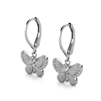 Visací náušnice Daisini s motýlem, zdobené krystaly Swarovski, bílé zlato, pokovené mosazí, elegantní svatební dárek pro ženy. 12 nejlepší prodej krajka Swarovski - №6