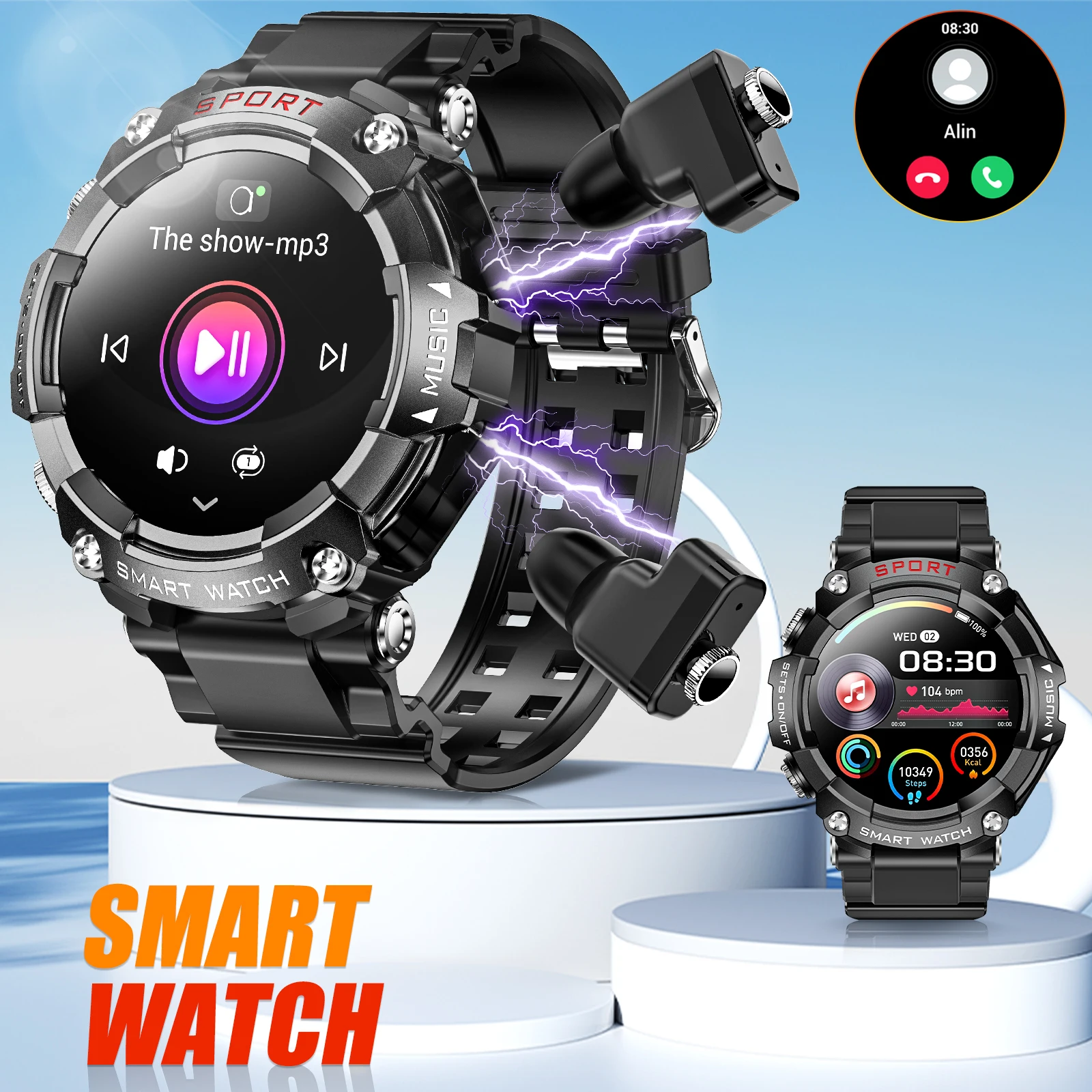 LaNikar Smart Watch AMOLED Display With In-Ear Bluetooth Headset Heart Rate Blood Pressure Oxygen Saturation Monitoring HD Audio