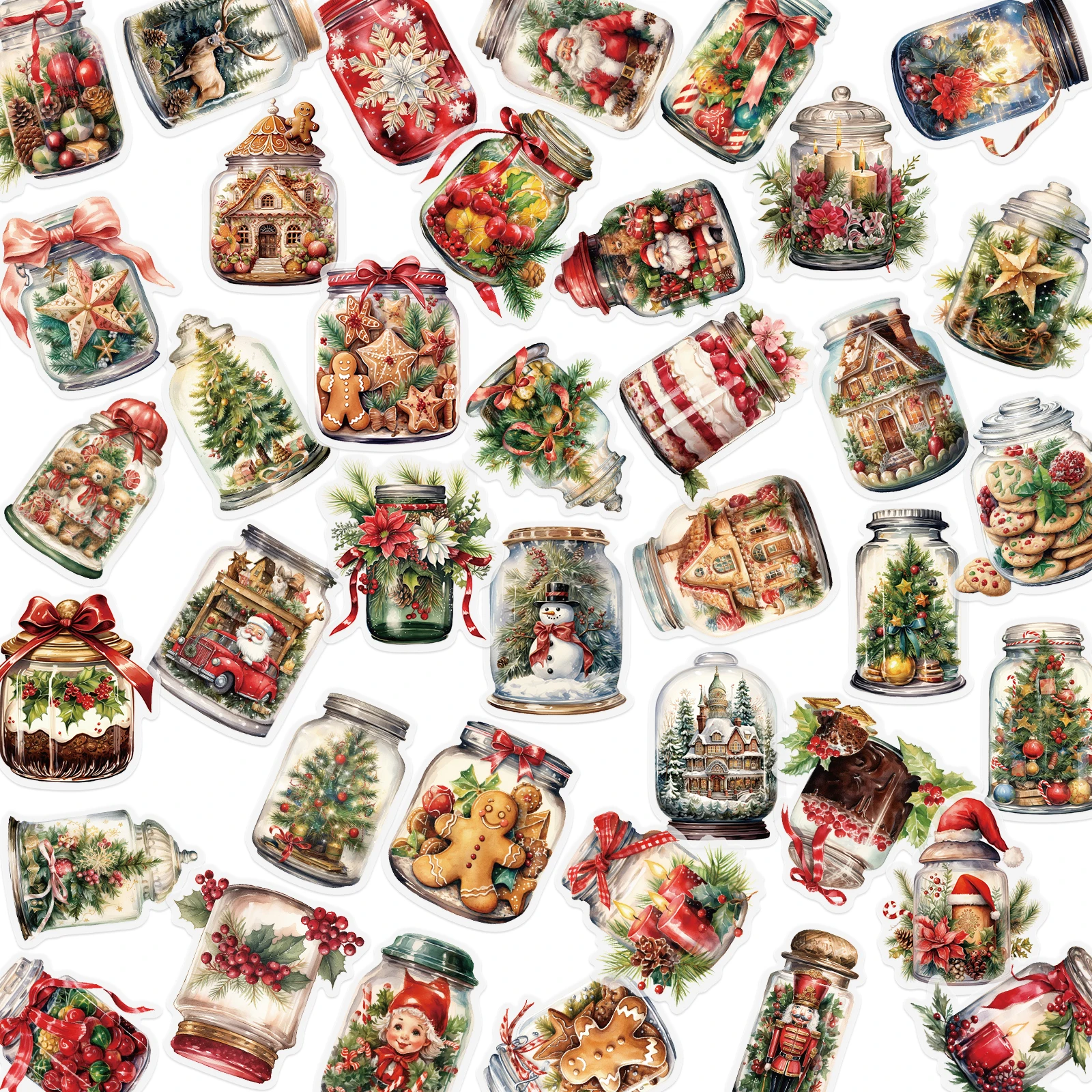 50PCS Weihnachten Flasche Aufkleber Doppel Transparent Handheld Konto Material Telefon Fall Laptop Gepäck Flasche Wasserdichte Aufkleber