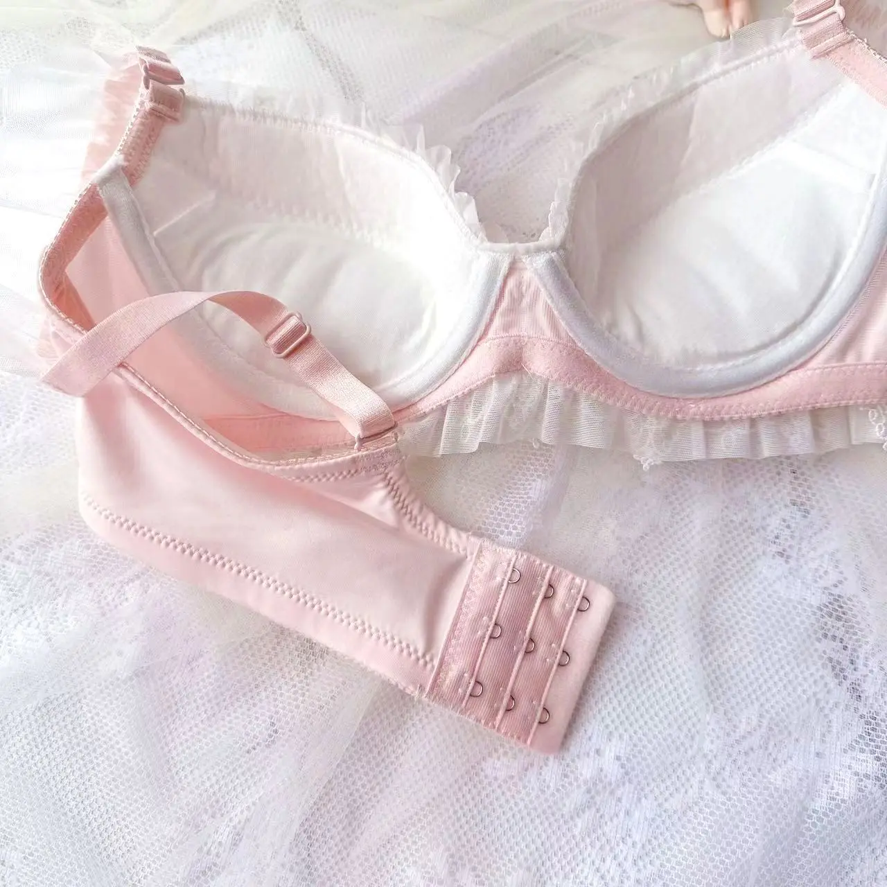 Japanese Lolita Cute Sexy Lingerie Bra Set Water Soluble Embroidery Thin Cup Women