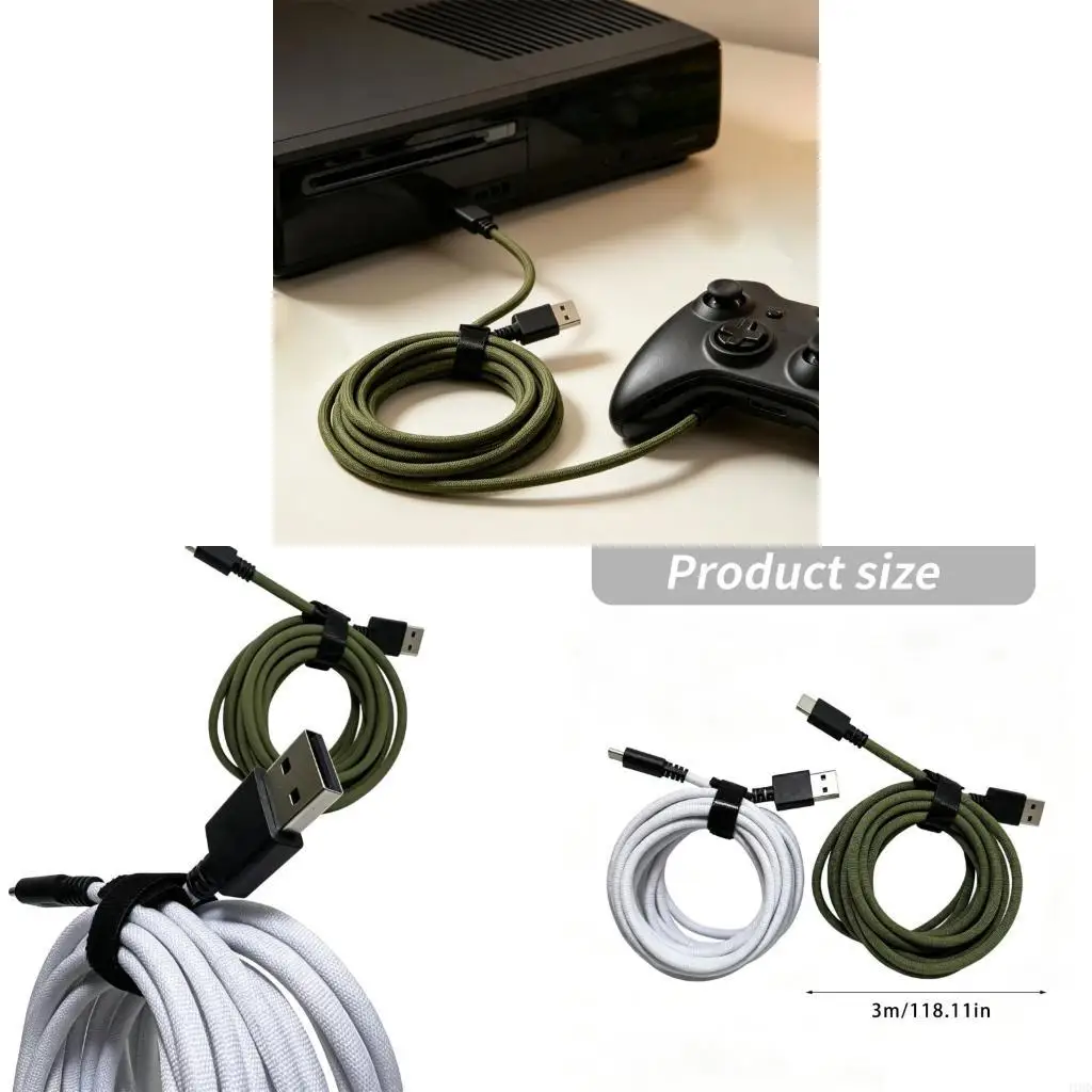 J1HD Fast Charging USB C Cable For Selected Game Controller Sturdy Nylon Build Ensures Long Time Usage