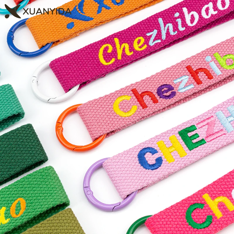 Personalized Your Text Keychain Custom Embroidery Key Chain Logo Customized Keyring Keyholder Backpack Pendant Gifts Keychains