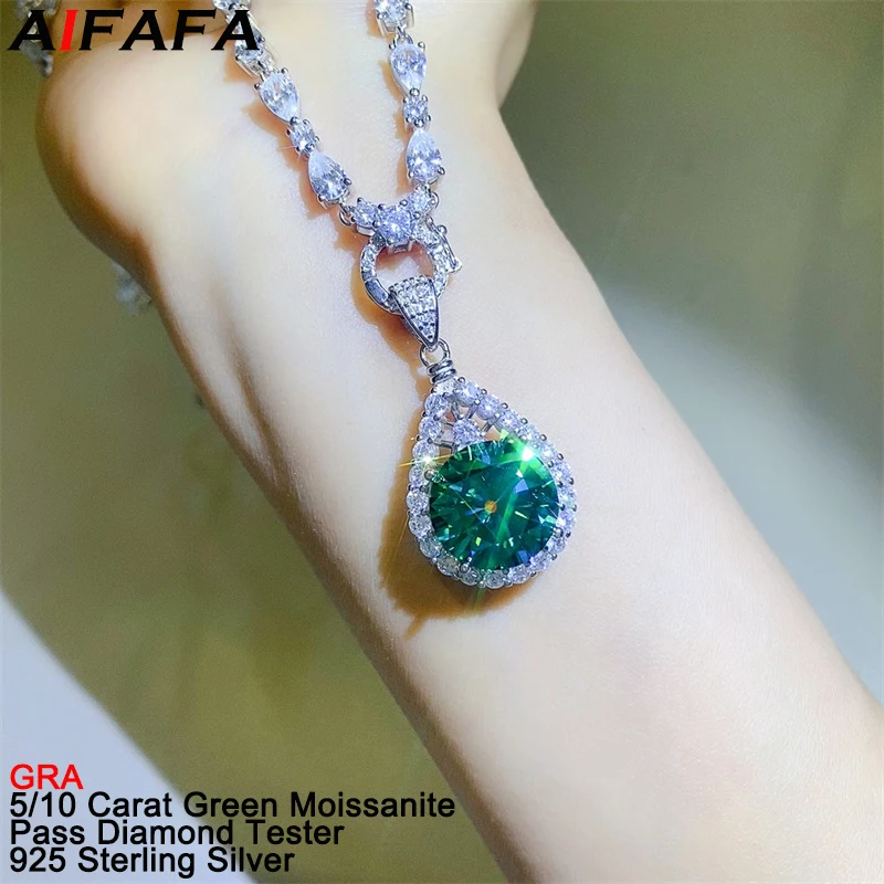 High Grade 5/10 Carat Brilliant Green Moissanite Necklace Water Drop Pendant s925 Silver Moissanita Lab Diamond Neck Jewelry