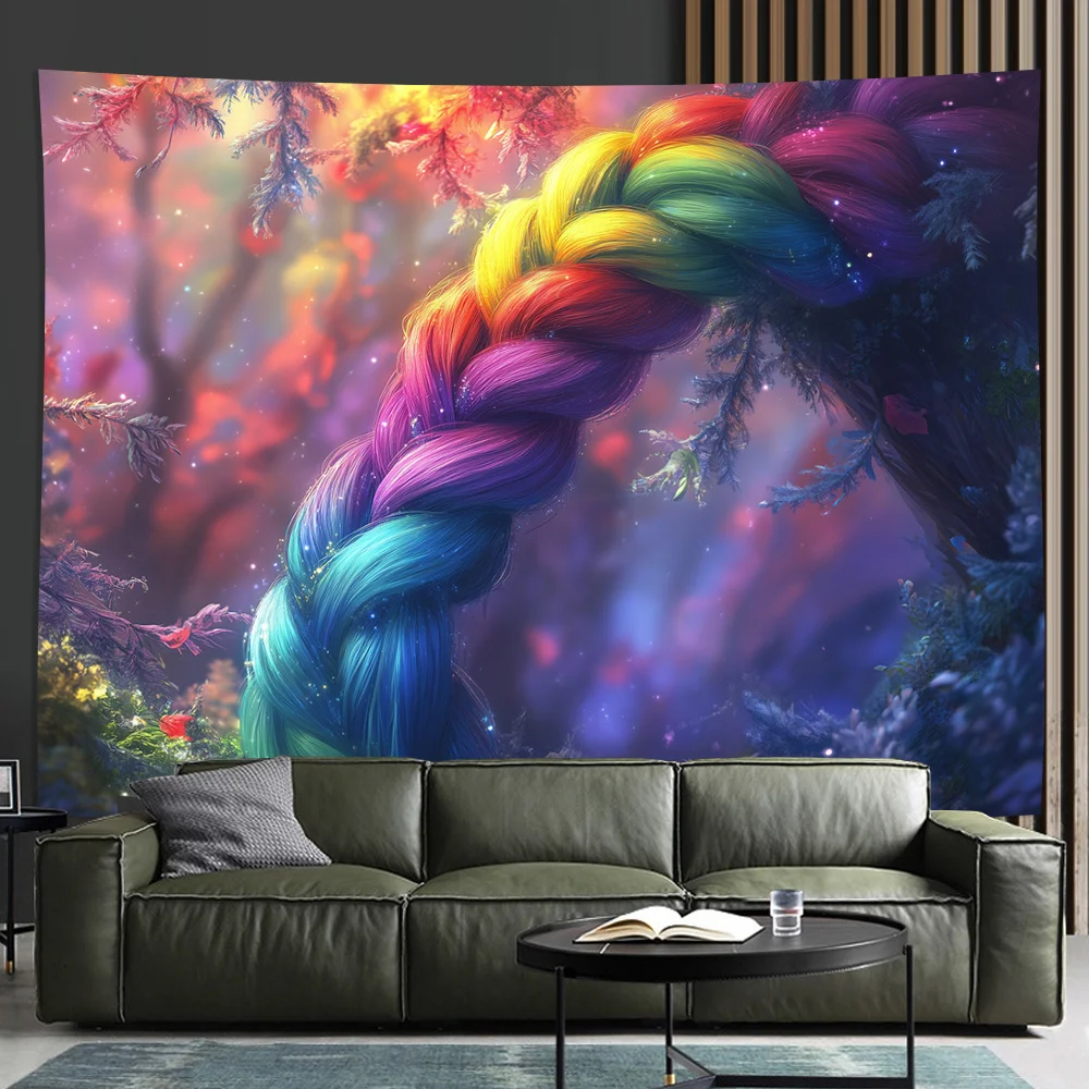 Forest Color Rope Knot Digital printing polyester wall hanging tapestry decorative Living room bedrooms Office background gift