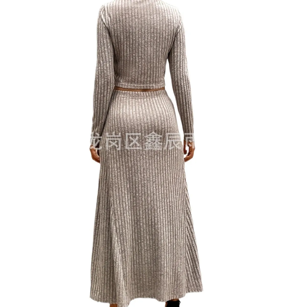 Winter Women's Clothing 2 Piece Set Slim Long Sleeve Knit Tracksuit Elegant Ribbed Bodycon Set Polyester Spandex Oversize