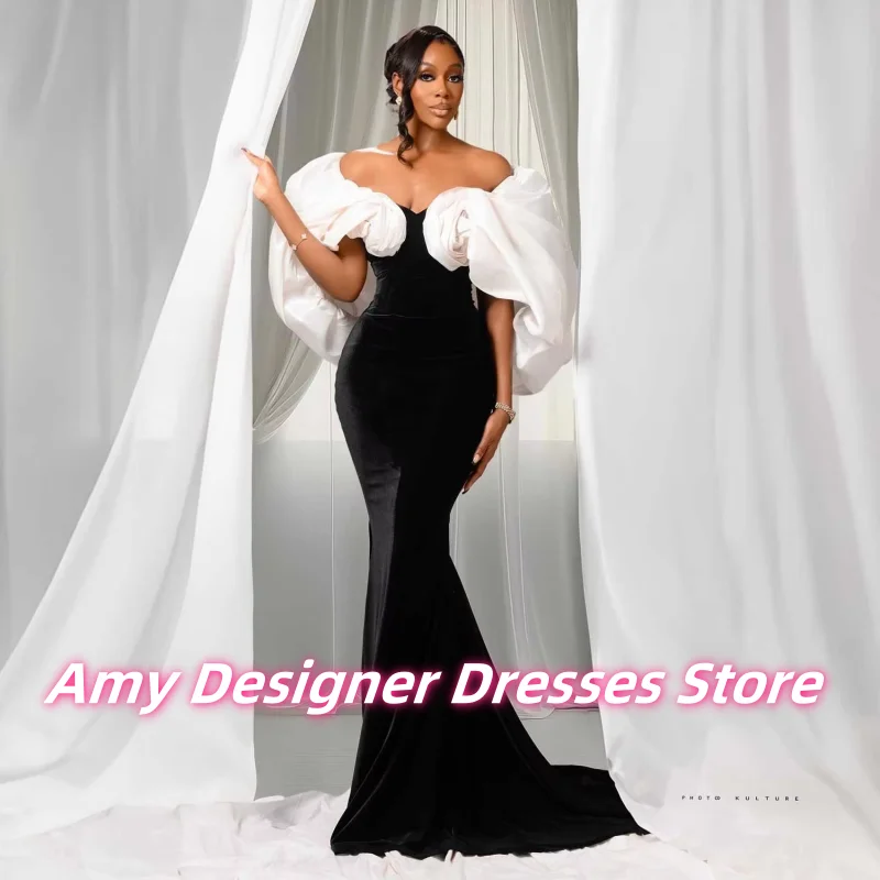 

Черно-белые вечерние платья для женщин, роскошное бархатное платье русалки для свадебной вечеринки, платье для торжественных случаев, африканское индивидуальное платье