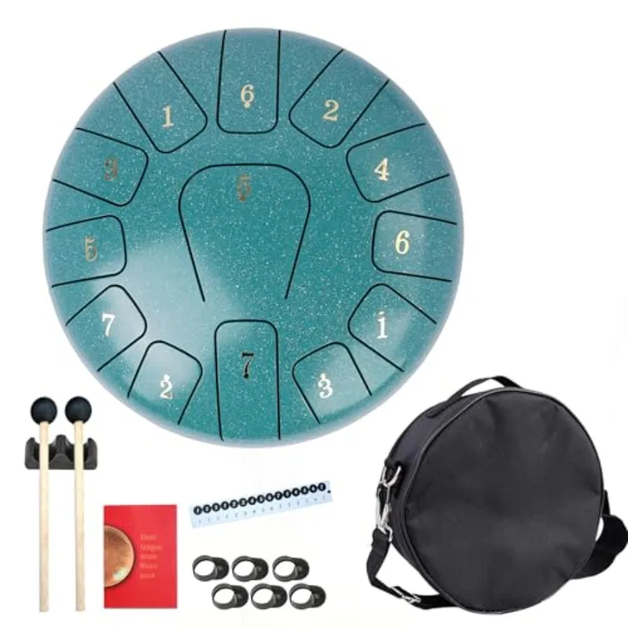 

13-нотный стальной язычковый барабан 10 дюймов, уличный барабан-дождевик, барабан-хэндпан с сумкой для переноски, молоточками, музыкальной книгой, зеленый, музыкальный подарок