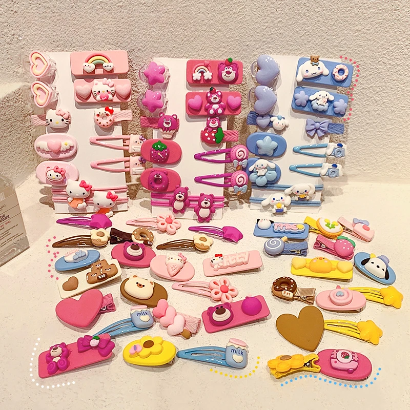 

12Pcs Sanrio Hello Kitty Cinnamoroll Hair Clip Set Cute Cartoon Children Hair Accessories Sweet Girls Kawaii Headdress Barrettes