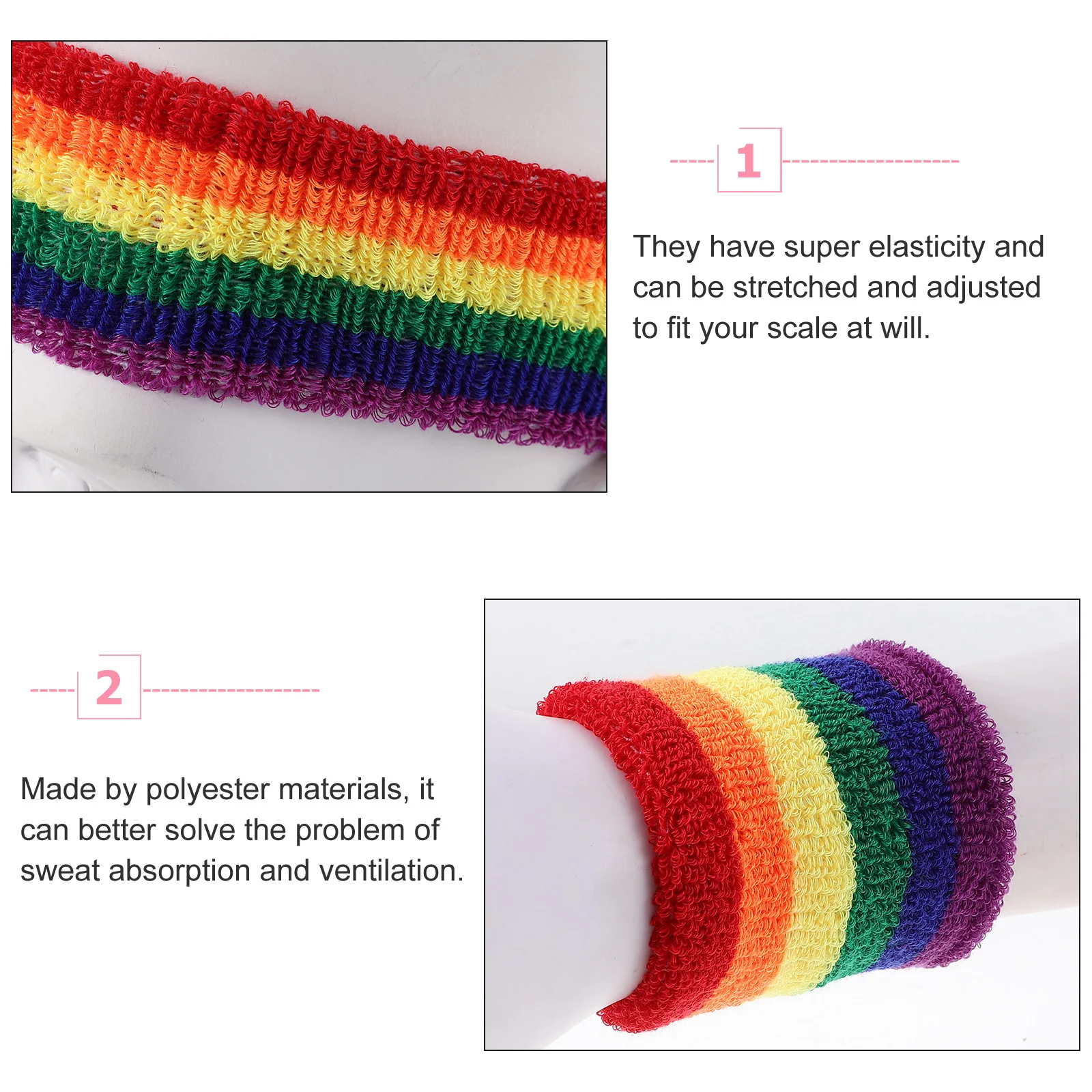 

1Set Rainbow Wristband Headband Socks Set Polyester Sweat-Absorbent Ventilated Sports Accessories for Yoga Running Basketball