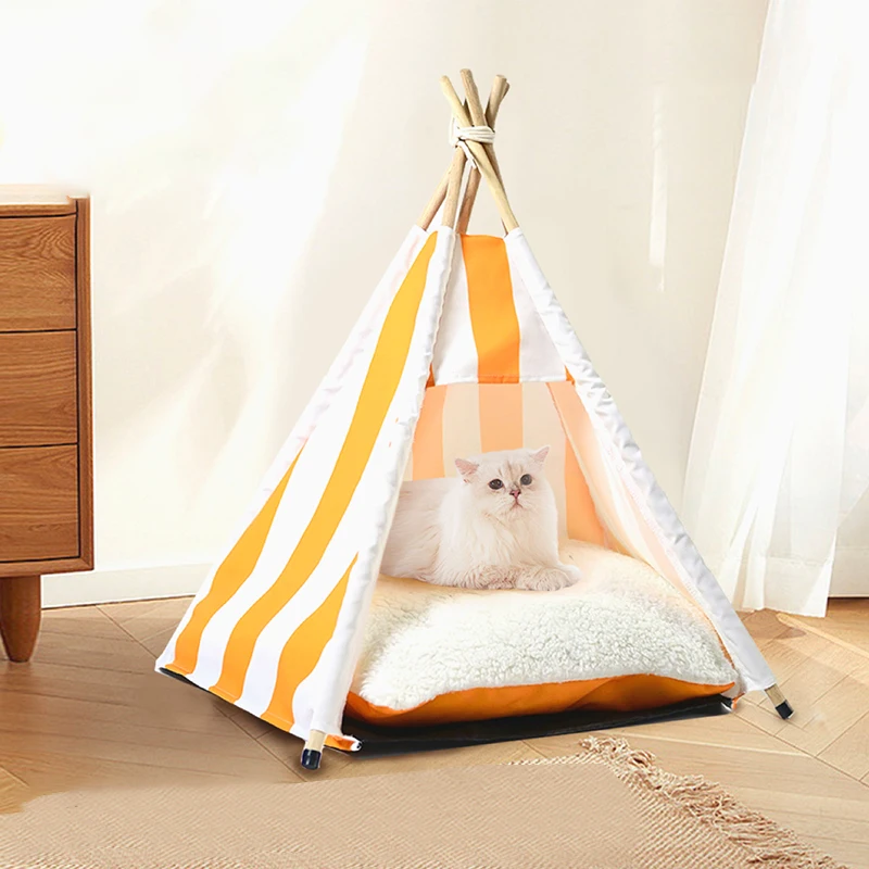 

Pet Teepee for Small Pets Portable Pet Tents for Small Dogs or Cats Puppy Sweet Bed Washable Dog & Cat Houses with Soft Cushion