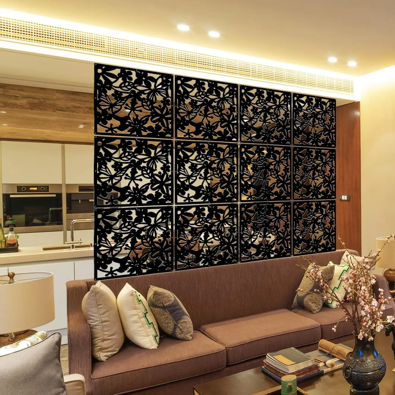 DIY Hanging Room Divider Made of Environmentally PVC, 12 PCS Partitions Panels Screen for Decorating Bedding, Dining, Study and