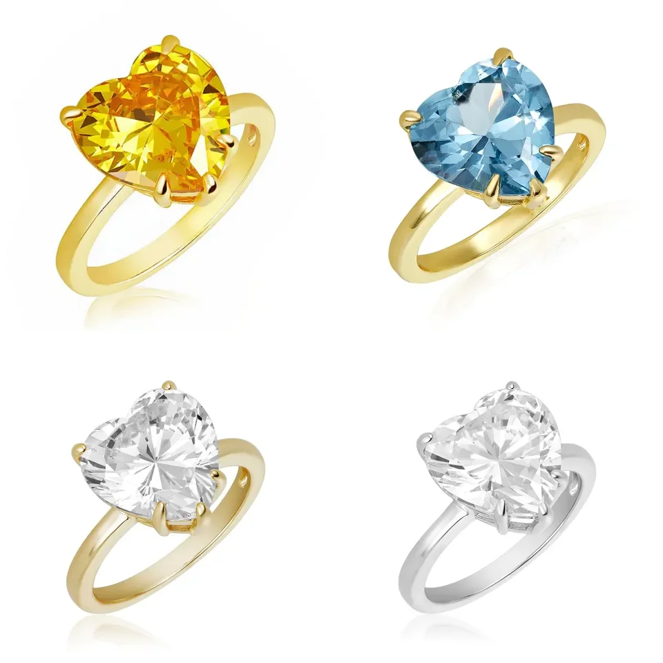 2023 New Colorful Birthstone Jewelry Geometric Tear Drop Square CZ Single Stone Simple Engagement Ring For Women