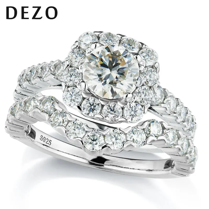 conjuntos de anel de casamento de prata para as mulheres todos moissanite pedra principal 10ct corte redondo d cor certificado gra dezo s925 01