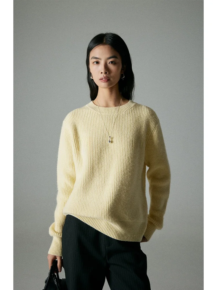 

Lofi Choose Yellow Knitted Loose Long Sve round Ne Women's Sweater Spring Lazy Sle Slimming Inner Wear T-irt