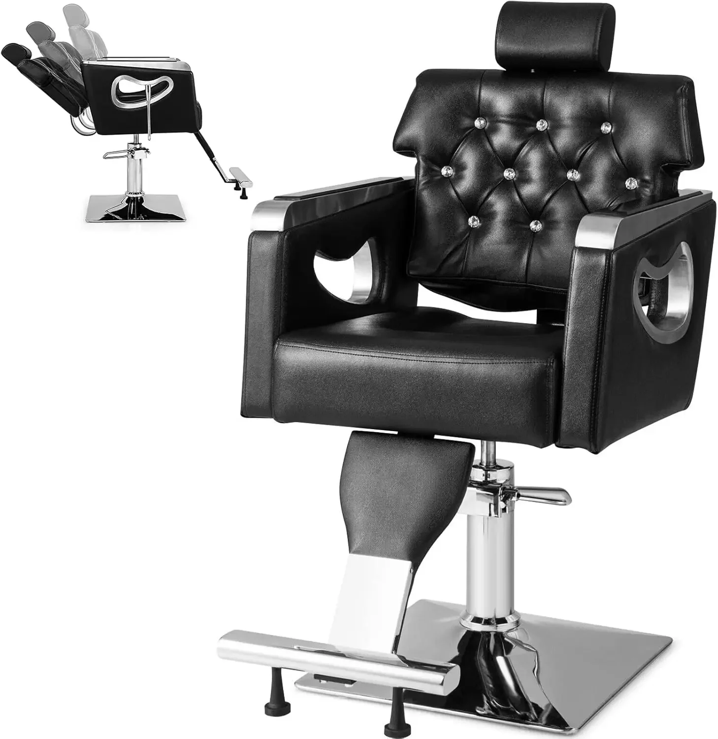 Reclining Salon Chair, Height Adjustable Heavy Duty Hydraulic Pump, Removable Headrest, Makeup Tattoo Station Barbershop Home, S