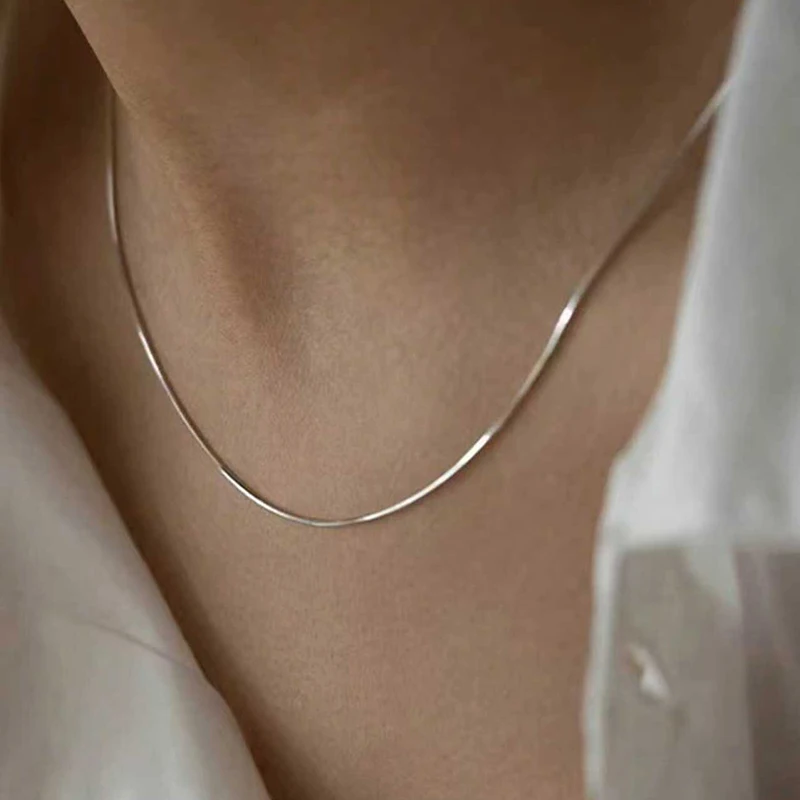قطعة واحدة من قلادة الأفعى المستديرة المصنوعة من الفولاذ المقاوم للصدأ للنساء، سلسلة بسيطة على شكل عظمة الترقوة، سلسلة عنق #2