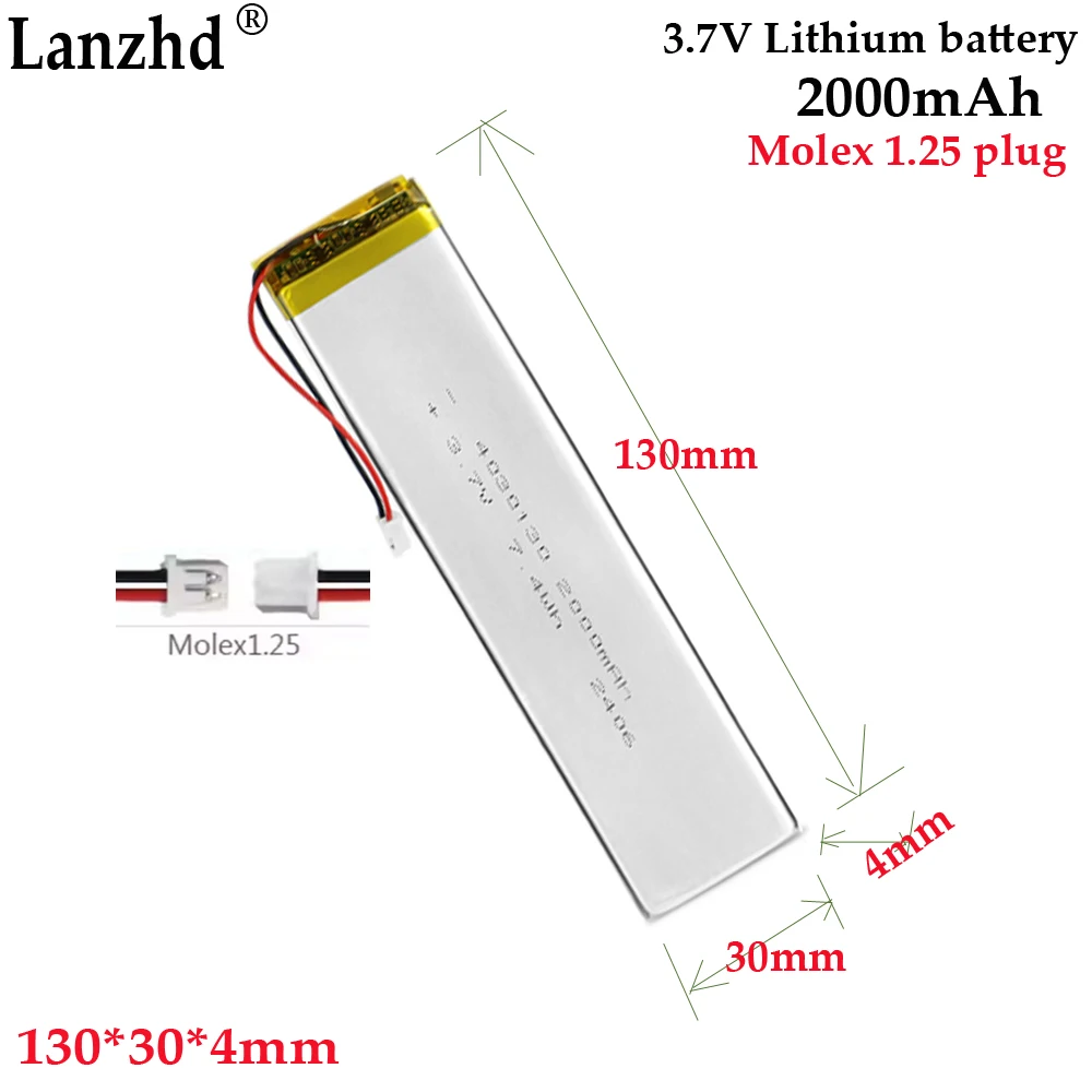 3.7V Battery with 1.25 Plug for Bluetooth Keyboard Battery LED Wardrobe Cabinet Light Strip Body Sensing Light 2000mAh 4030130