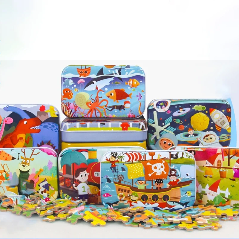 

60PCS Wooden Puzzle Kids Cartoon Jigsaw Puzzles Board Baby Early Educational Learning Interactive Toys Children Christmas Gifts