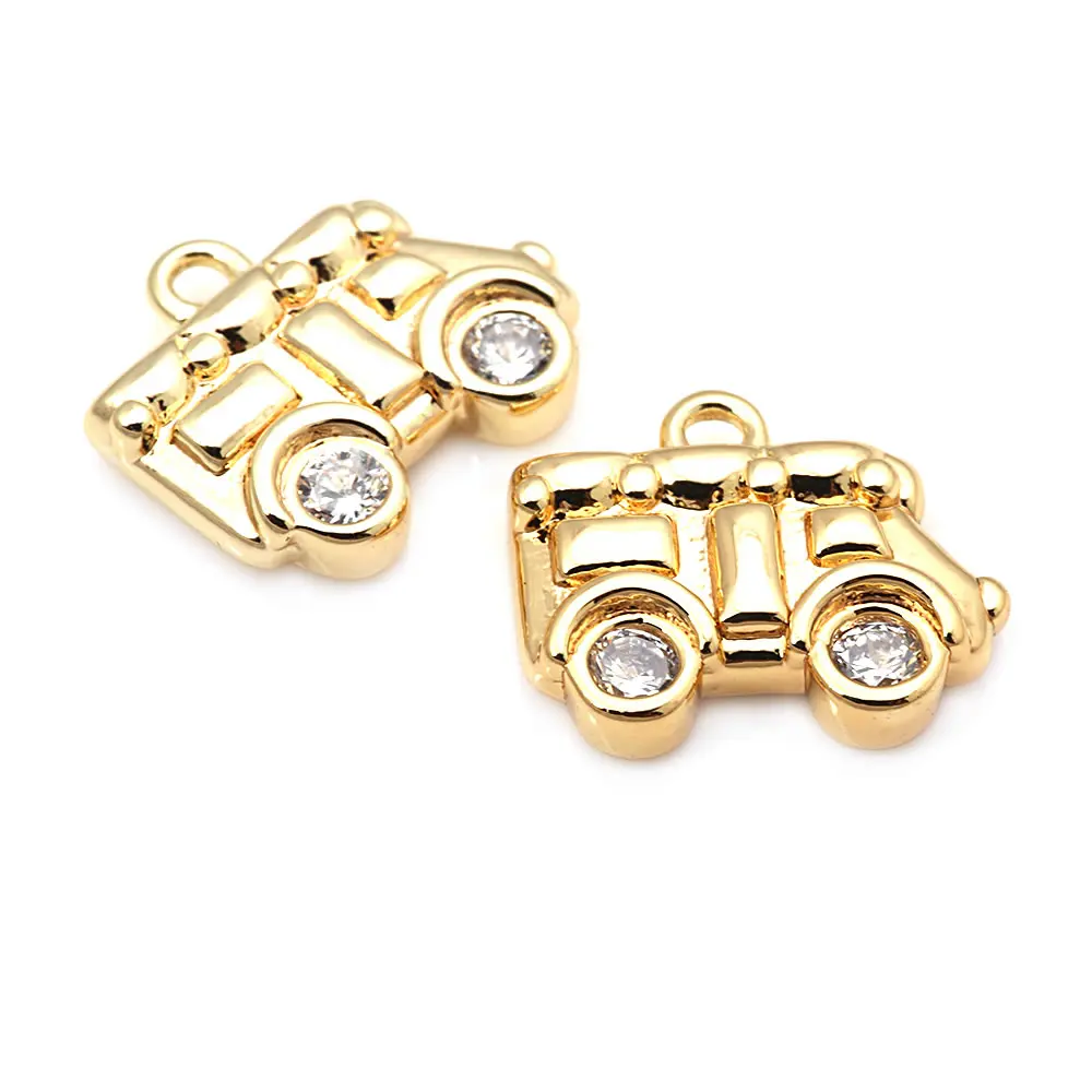 4PCS 18K Gold Color Brass and Zircon Vintage Car Charms Pendants High Quality Diy Jewelry Making Necklace Earrings for Women