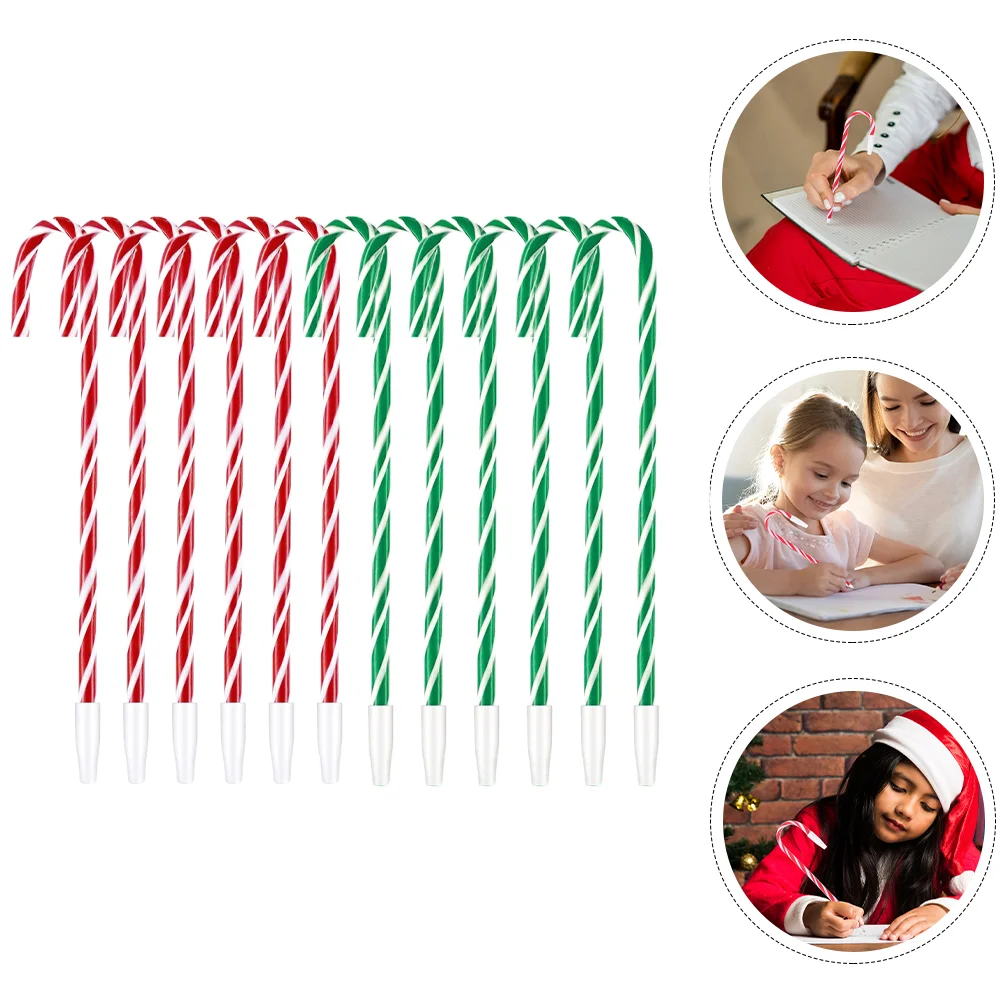 

12 Pcs Christmas Cane Pen Candy Writing Pens Xmas Themed Ink Decorative Hanging Canes Classic Gifts