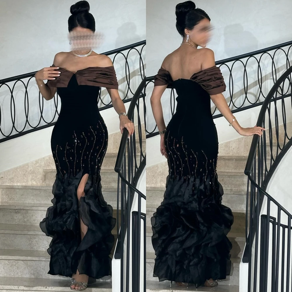 

Customized Simple Tulle Boat Neck Evening Dress High Quality Beading Prom Dresses Classic Mermaid Special Occasion Gowns