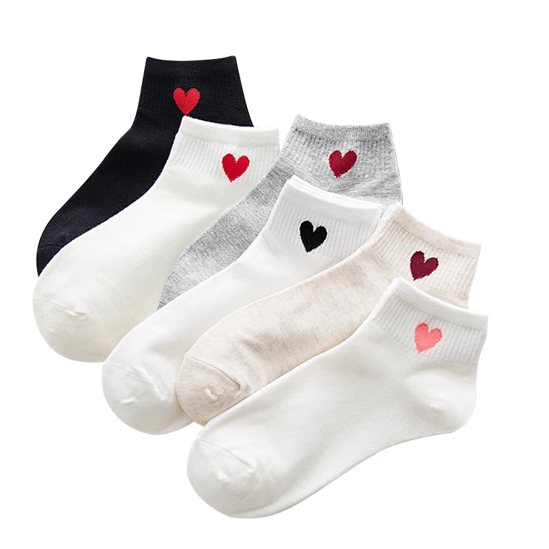 

5 Pairs Fashion Heart Pattern Women Socks Breathable and Sweat Absorbing Women Boat Sockings Trend Design Women Casual Socks