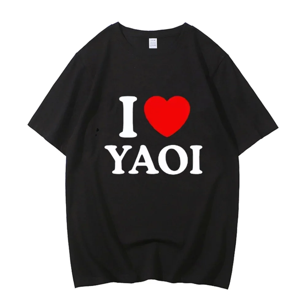 Camiseta de Algodão de Alta Qualidade I Love Yaoi para Homens e Mulheres, Roupas Engraçadas de Manga Curta, Streetwear Y2K, Camisetas Gráficas Vintage