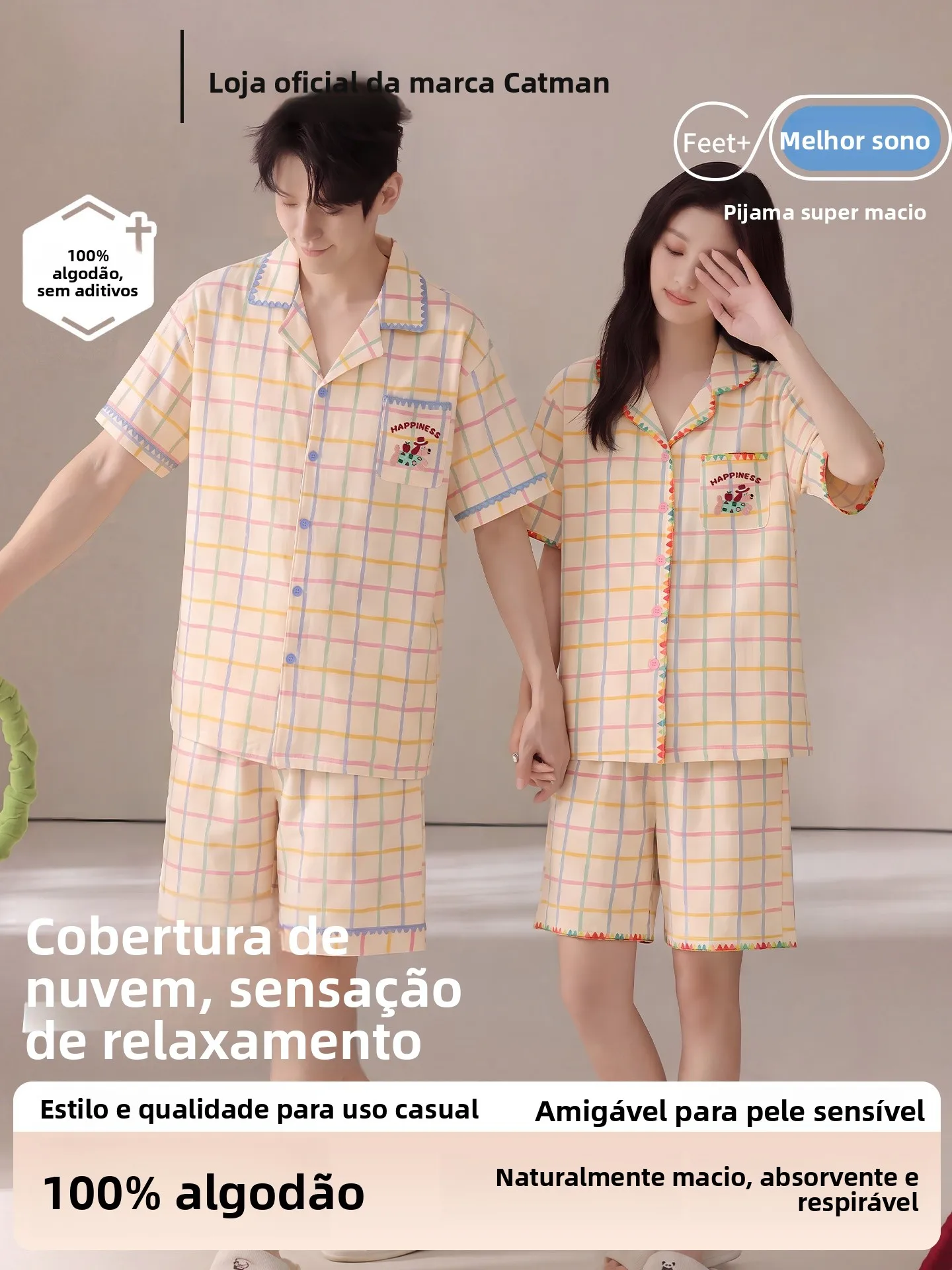 couples-summer-cotton-pajamas-short-sleeve-lightweight-soft-comfortable-breathable-men's-women's-home-clothes-set-cartoon-dog