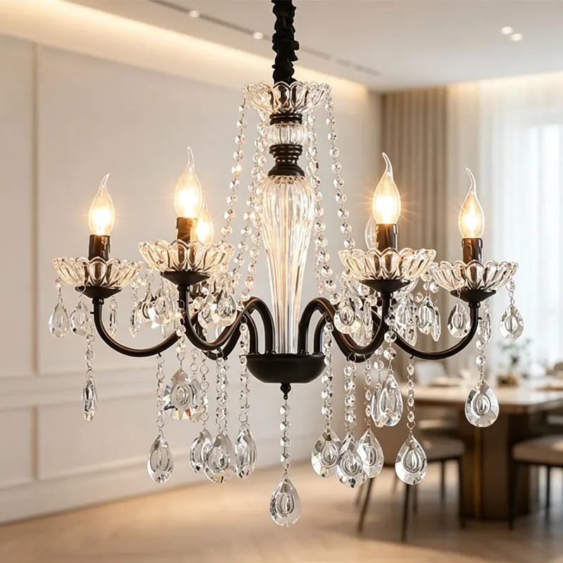 6 heads crystal chandelier living room bedroom dining room kitchen European chandelier black creative