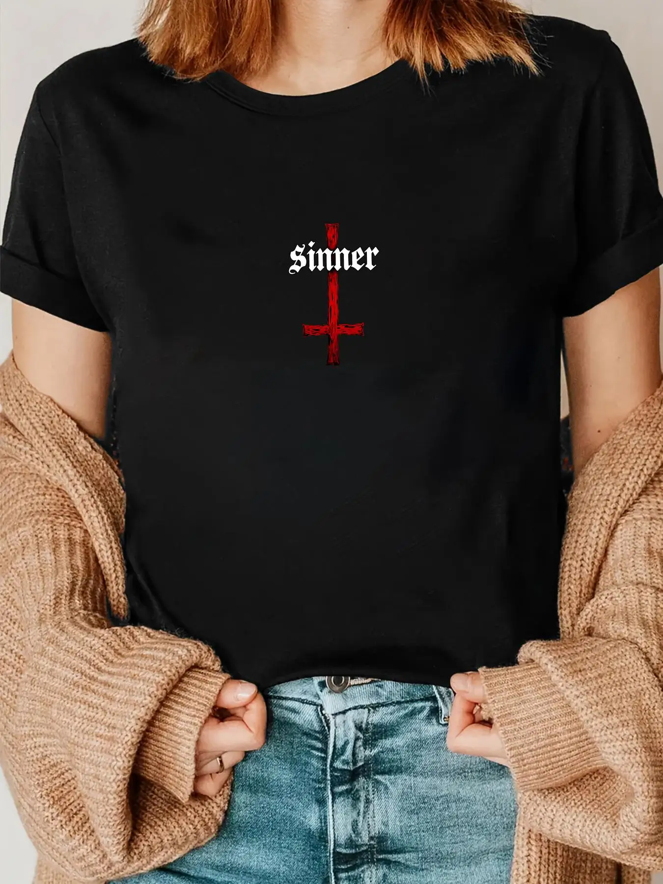 Women's 2000s Avant-Garde Gothic Sinner Graphic TopWomen's Basic T Shirt Crew Neck Short Sleeve Casual Fashion Tops