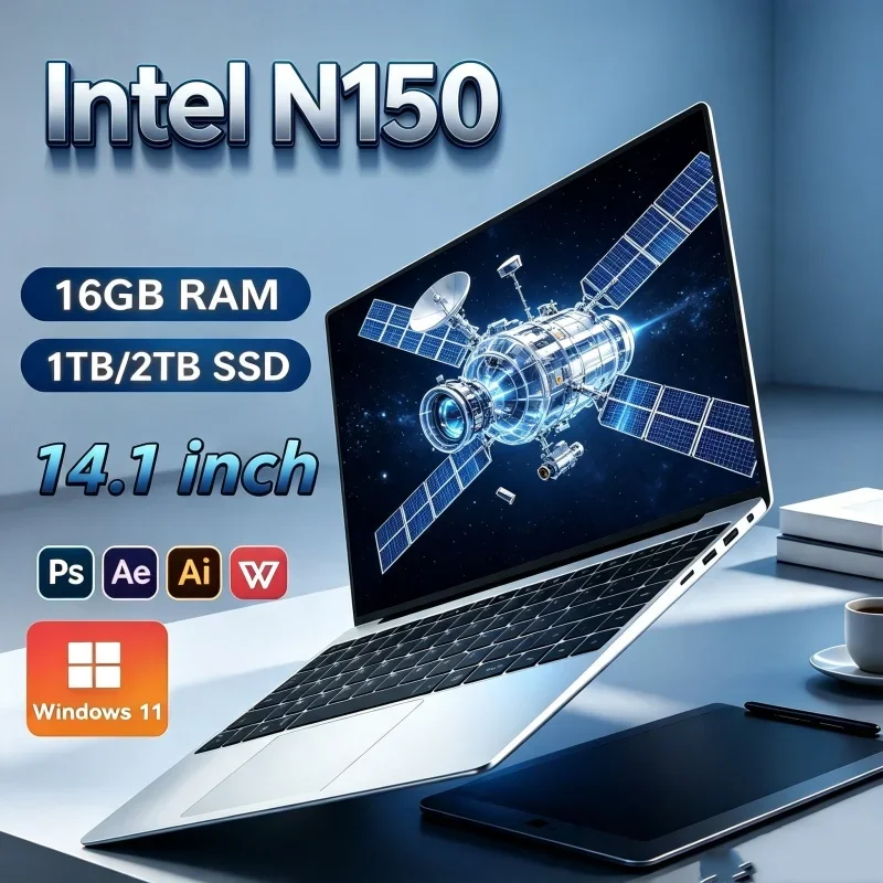 2026 Sturdy Intel Core N150 14.1 Inch Laptop 32GB RAM 2TB SSD Windows 11 Ultra Slim Gaming Gamer Office Notebook 1920x1080