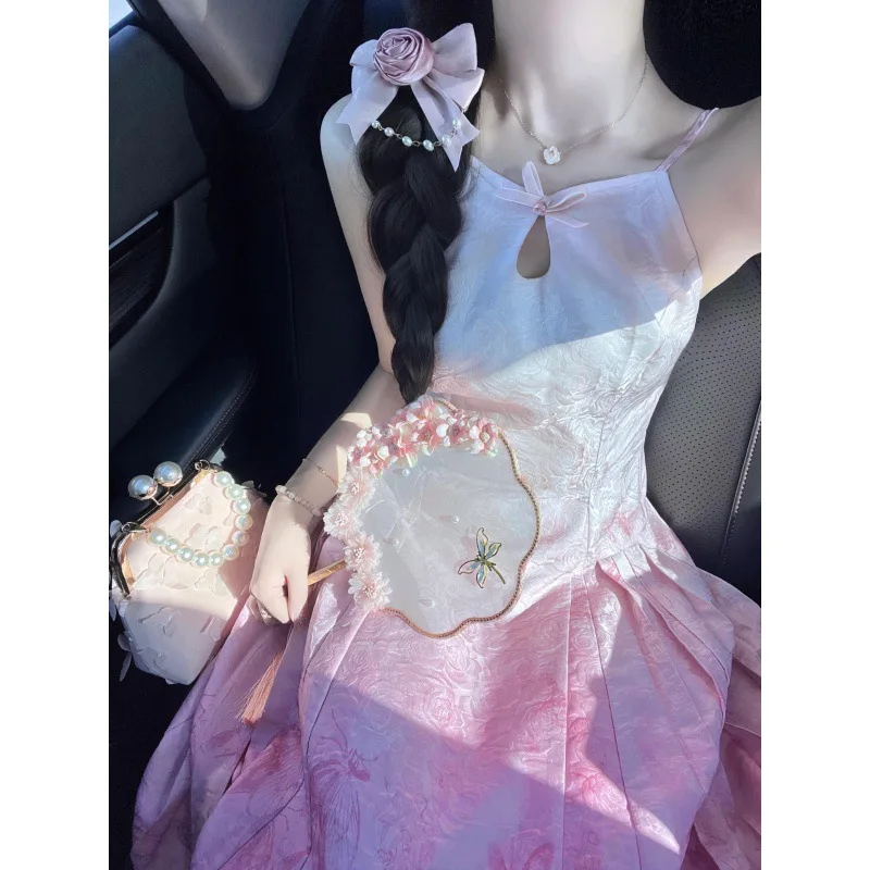 national style dress 2024 New WOMEN'S summer small girl waist slimming bandage skirt high-grade sense