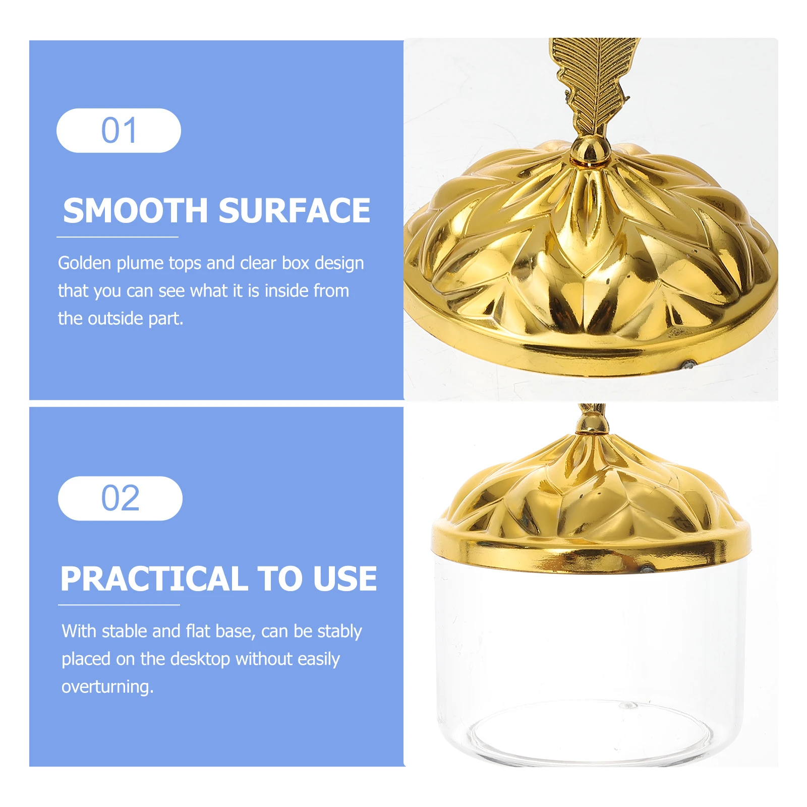 

12 Pcs Gift Box Plastic Candy Storage Party Favor Wedding Favour Baby Shower Boxes Premium Golden Plume Tops Clear Design