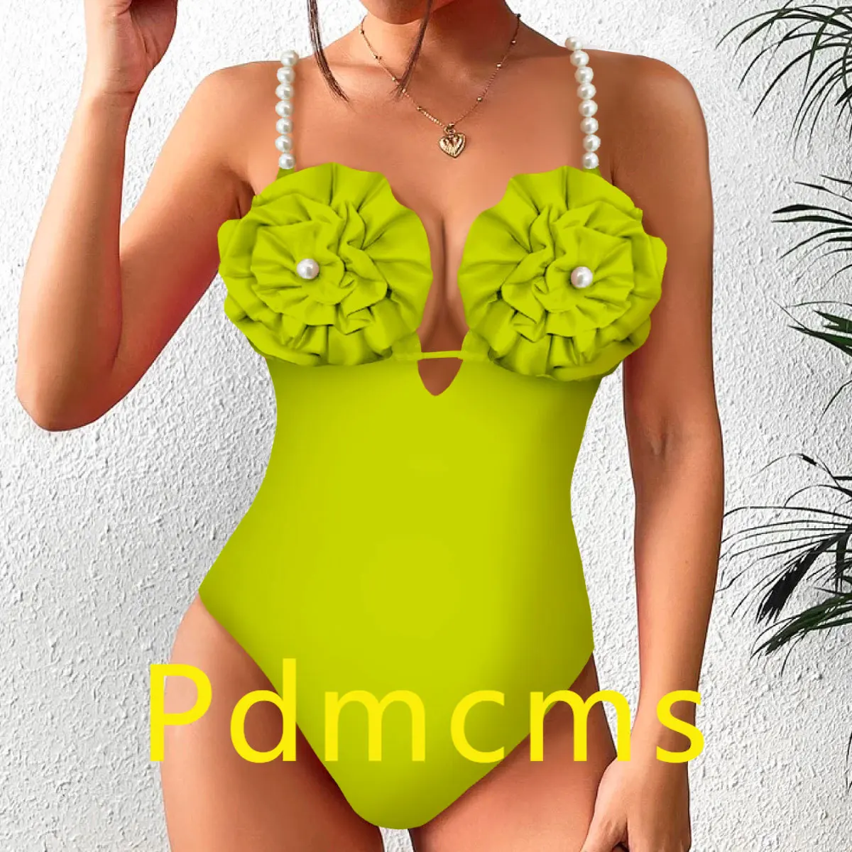 

2025 new model, European and American solid color three-dimensional flower one-piece swimsuit, sexy suspender backless strap hig